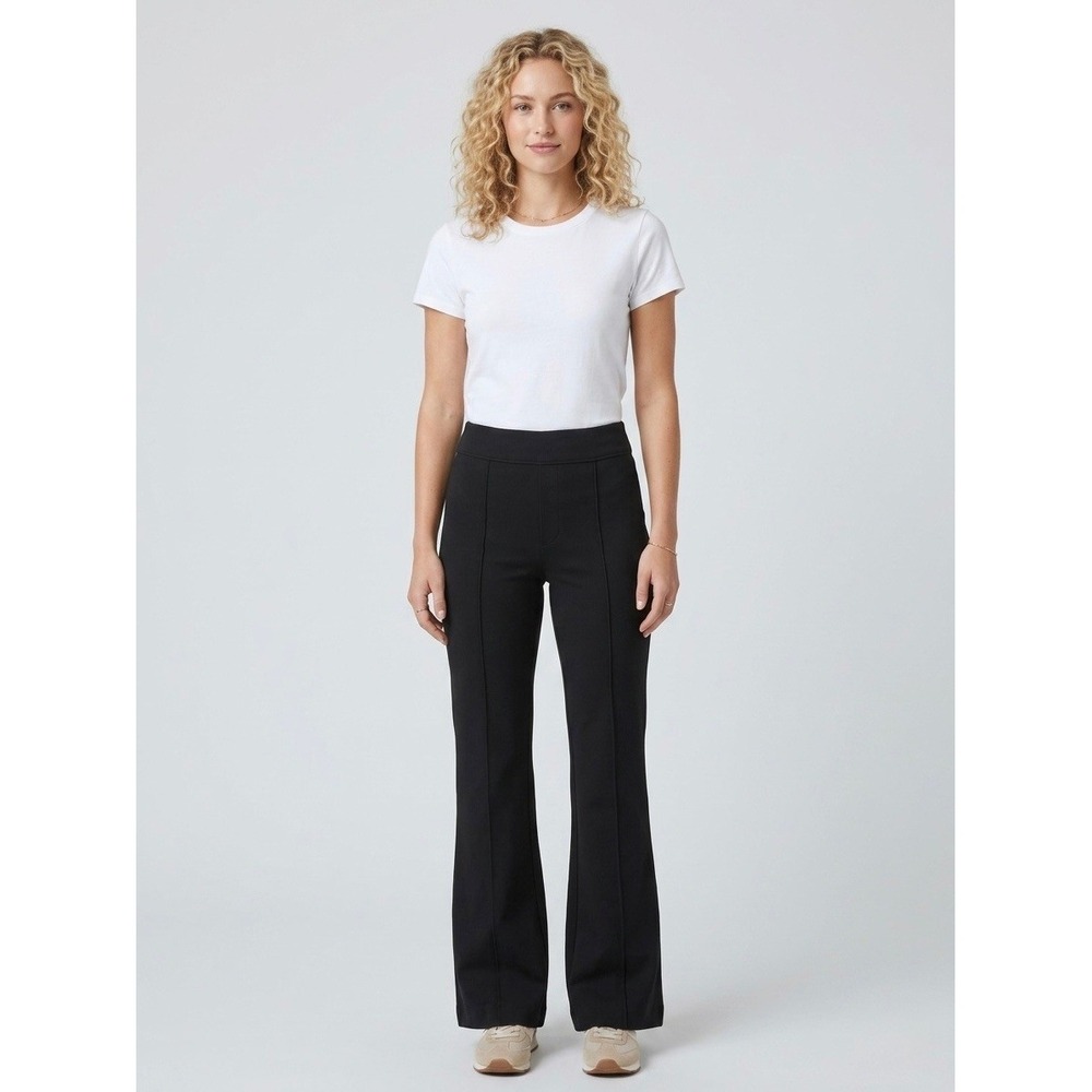 Spanx The Perfect Pant Black Pintuck Flare Leg Petite Medium PMP Pull On Ponte